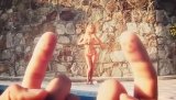 Watch strong guy playing dirty games with gorgeous blonde next to the swimming pool. He is looking at her naked body with great excitement.