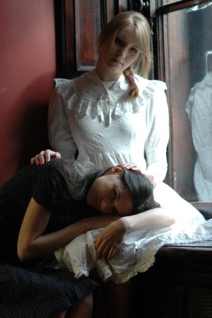 Two girls slowly undressing in close up photo 2