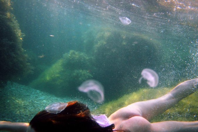 Swimming with two beautiful babes photo 5