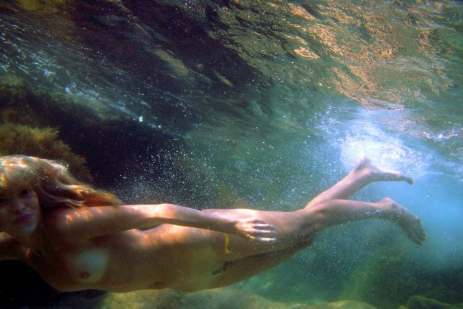 Swimming with two beautiful babes photo 6