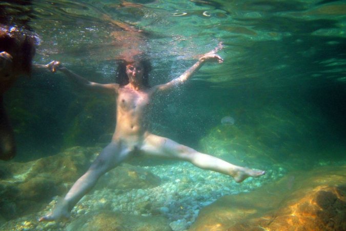 Swimming with two beautiful babes photo 10