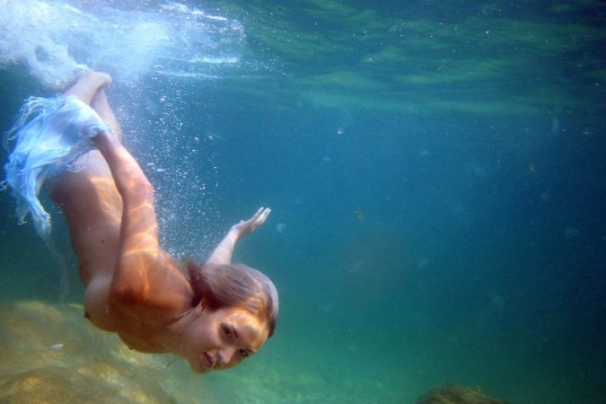 Swimming with two beautiful babes photo 11