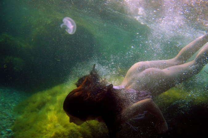 Swimming with two beautiful babes photo 17