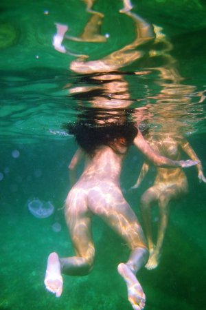 Swimming with two beautiful babes photo 19