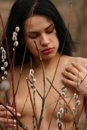 Gorgeous dark haired girl posing in woods photo 14