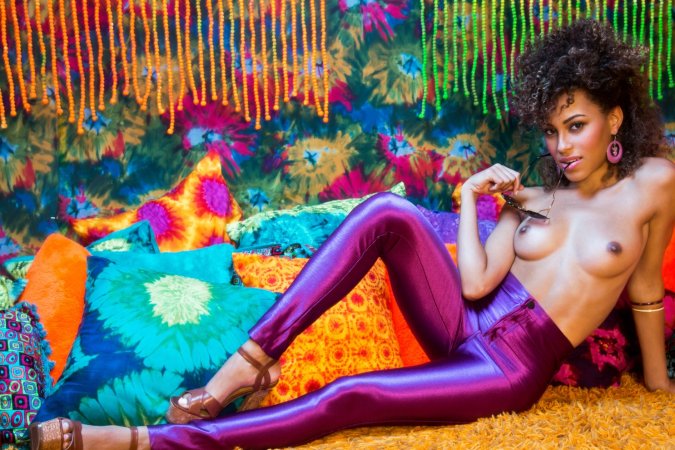 Ebony bony with an Afro shows her hot body photo 8