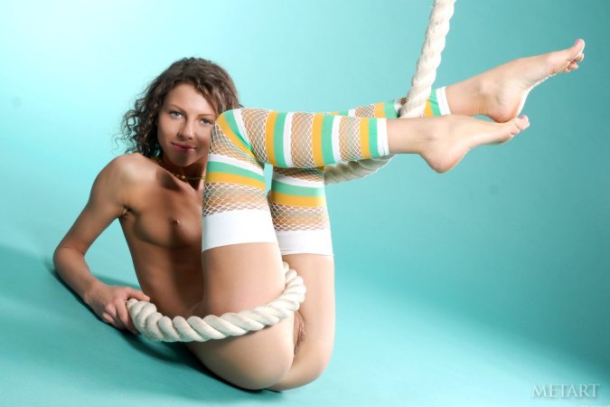 Fit babe posing in colorful socks photo 15