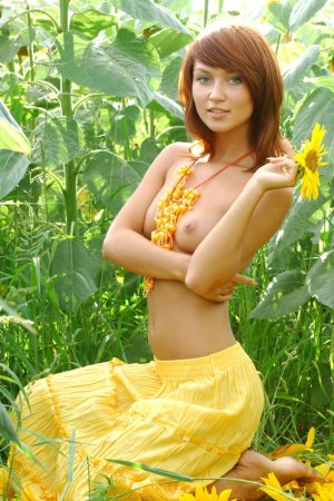 Redhead is in a field of sunflowers photo 3