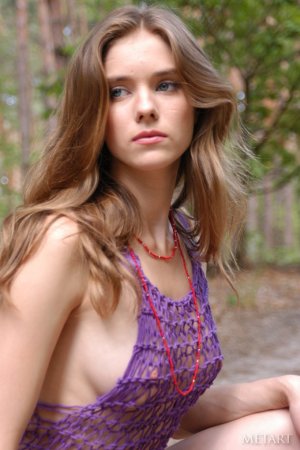 Cute brunette is naked in the forest by herself photo 15