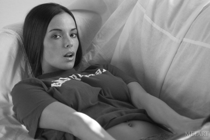Thin girl is pictured in black and white photo 10