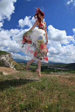 A redhead is displaying her hairy pussy outdoor photo 11