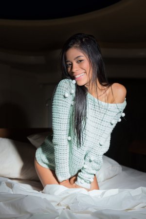 Dark-haired cutie starts day with a solo orgasm photo 18