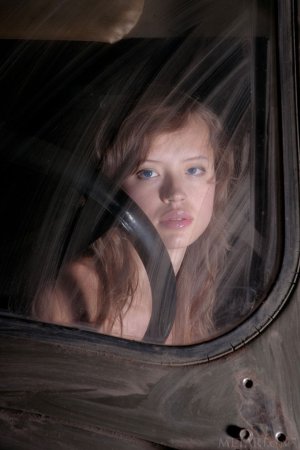 Beautiful lady in a broken car photo 12