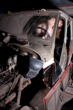 Beautiful lady in a broken car photo 17
