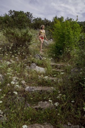 Hottie caresses herself with summer flowers in meadows photo 13
